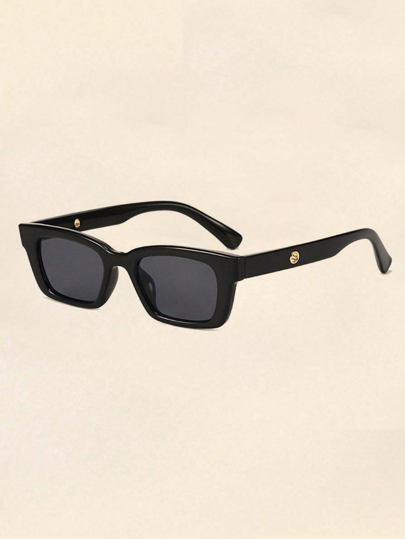 Modern Black Rectangle Frame Sunglasses with Gold Detail