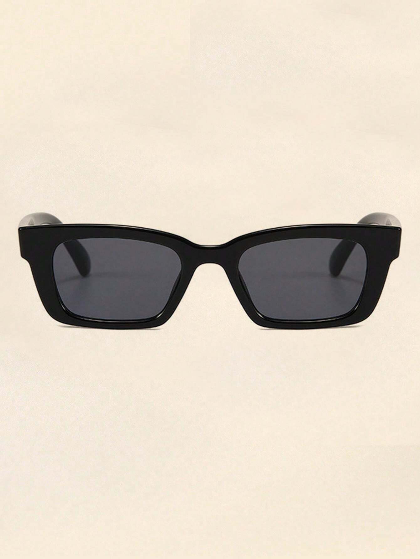 Modern Black Rectangle Frame Sunglasses with Gold Detail