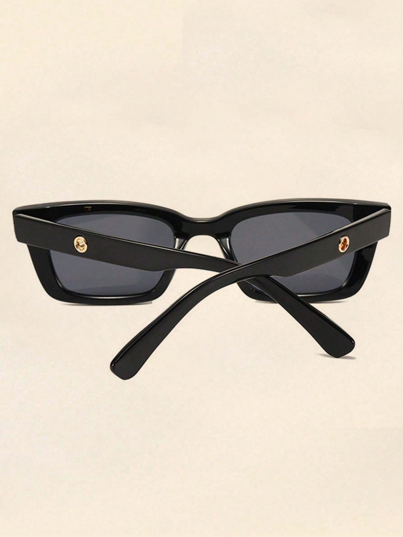 Modern Black Rectangle Frame Sunglasses with Gold Detail