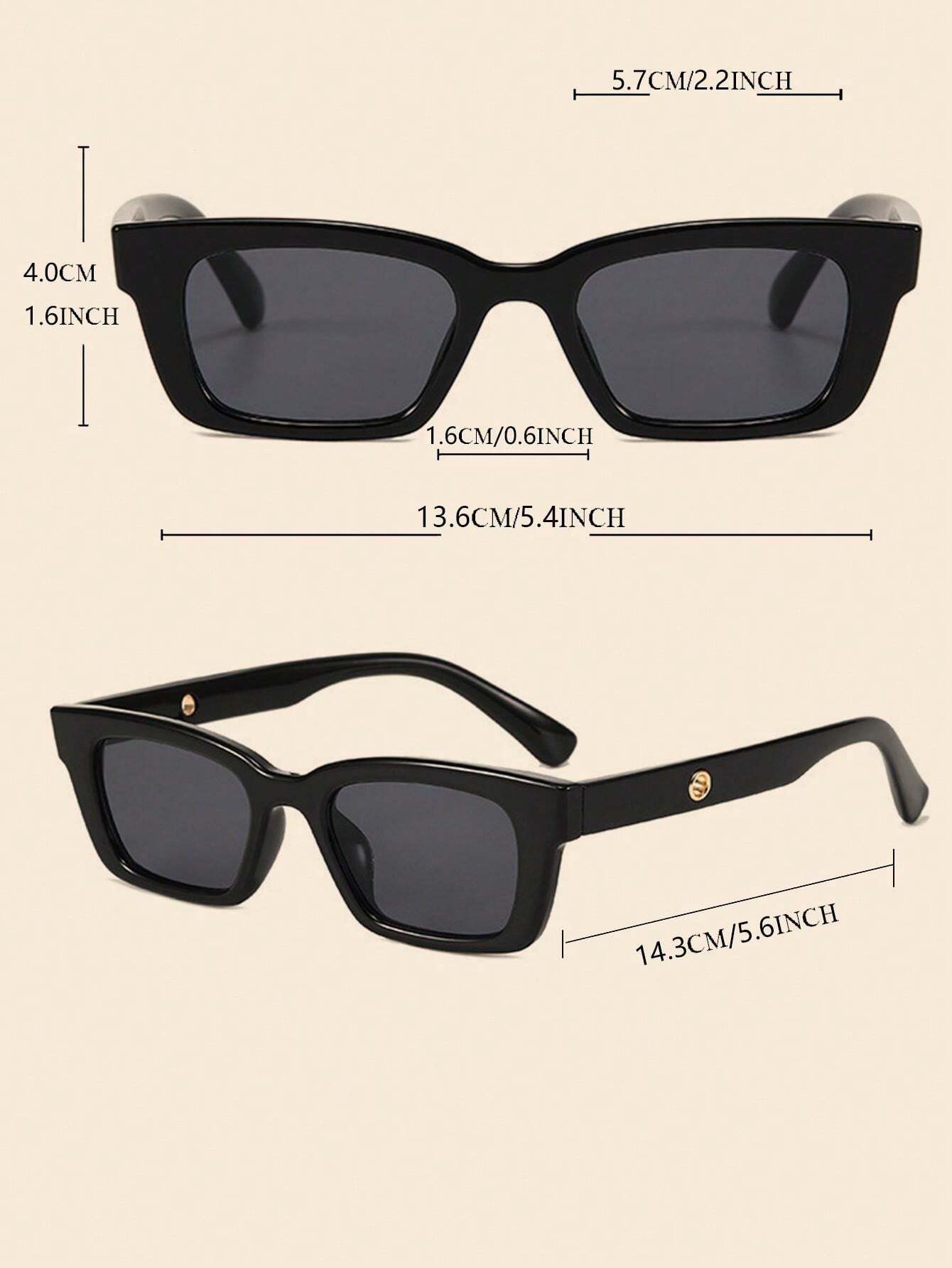 Modern Black Rectangle Frame Sunglasses with Gold Detail