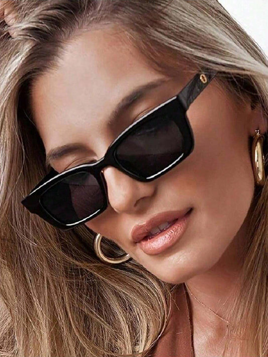 Modern Black Rectangle Frame Sunglasses with Gold Detail