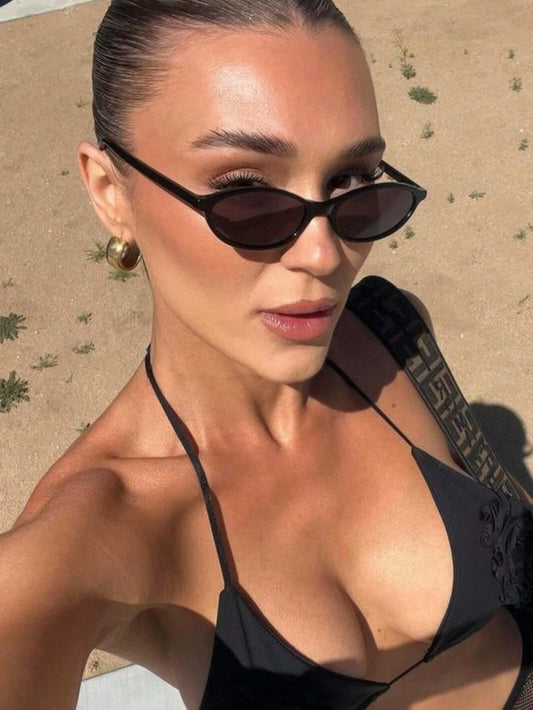 Trendy Black Oval Retro Sunglasses