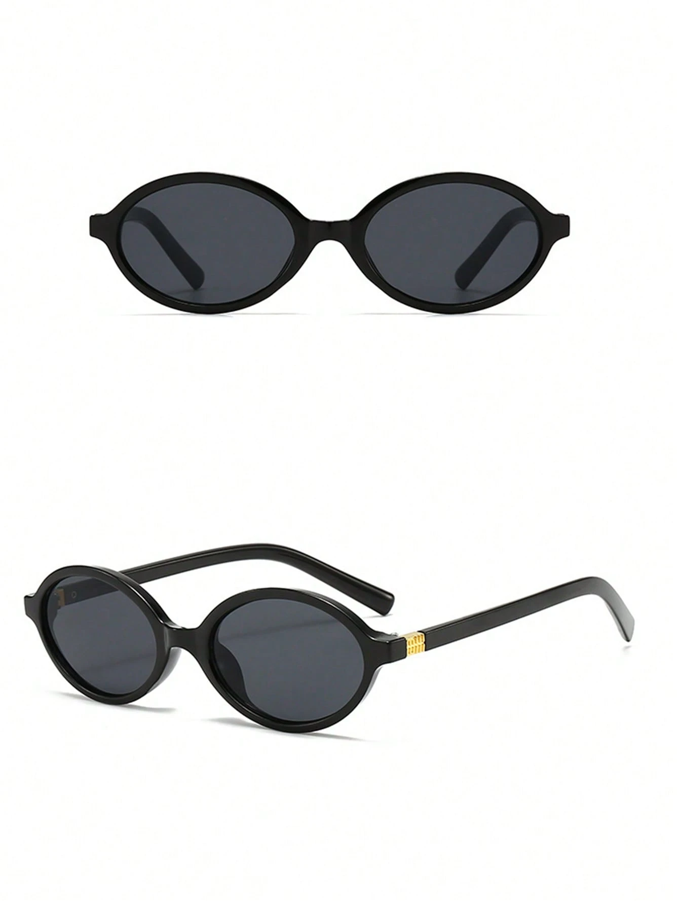 Retro Chic Black Oval Sunglasses with Gold Detail
